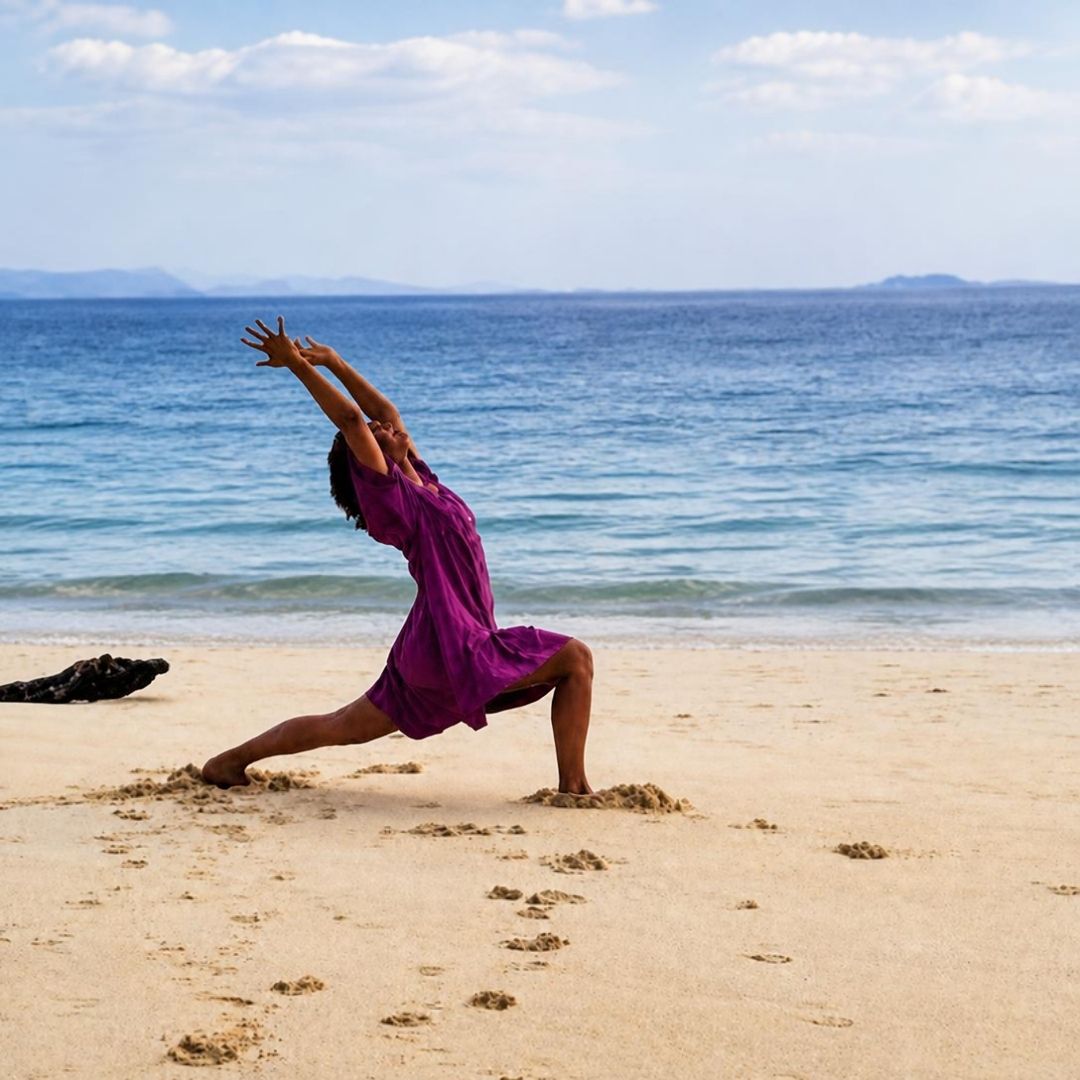 Julia in Yogaposition am Meer