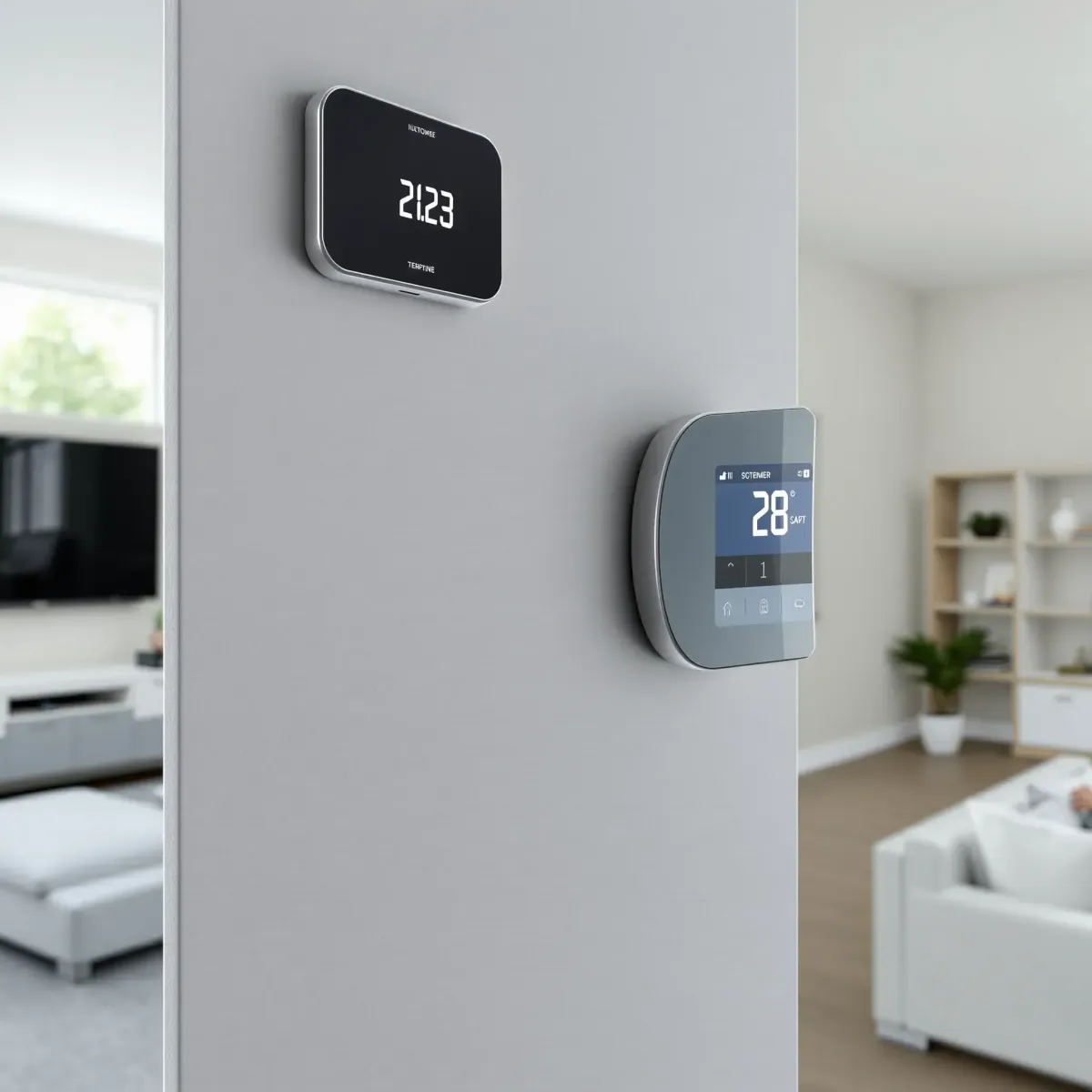 Thermostat installed on a modern wall in Weatherford, TX, showing precise digital display and sleek design.