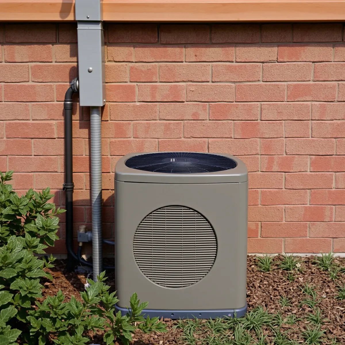 Air conditioning unit installation in Weatherford, TX, with a technician working on outdoor HVAC system in a residential yard.