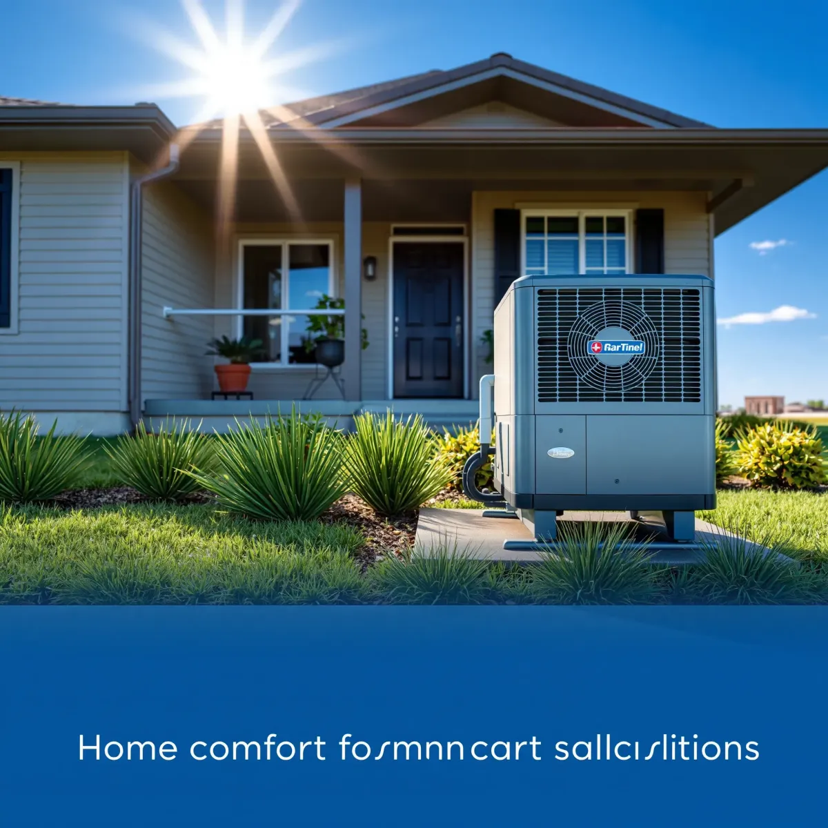 Outdoor air conditioning unit in Weatherford, TX, on a concrete pad amid neat grass and Texas plants, near a welcoming home.