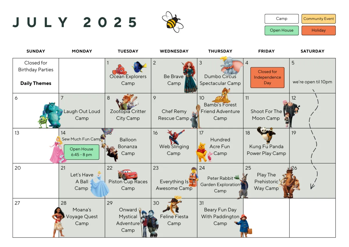 The Hive July 2025 Calendar