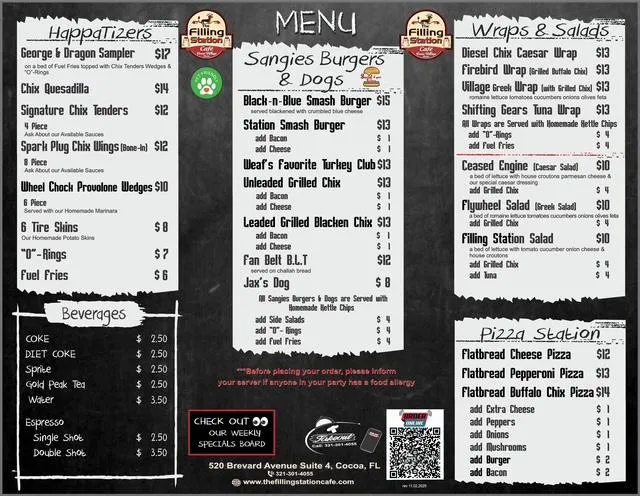 The Filling Station Cafe Menu