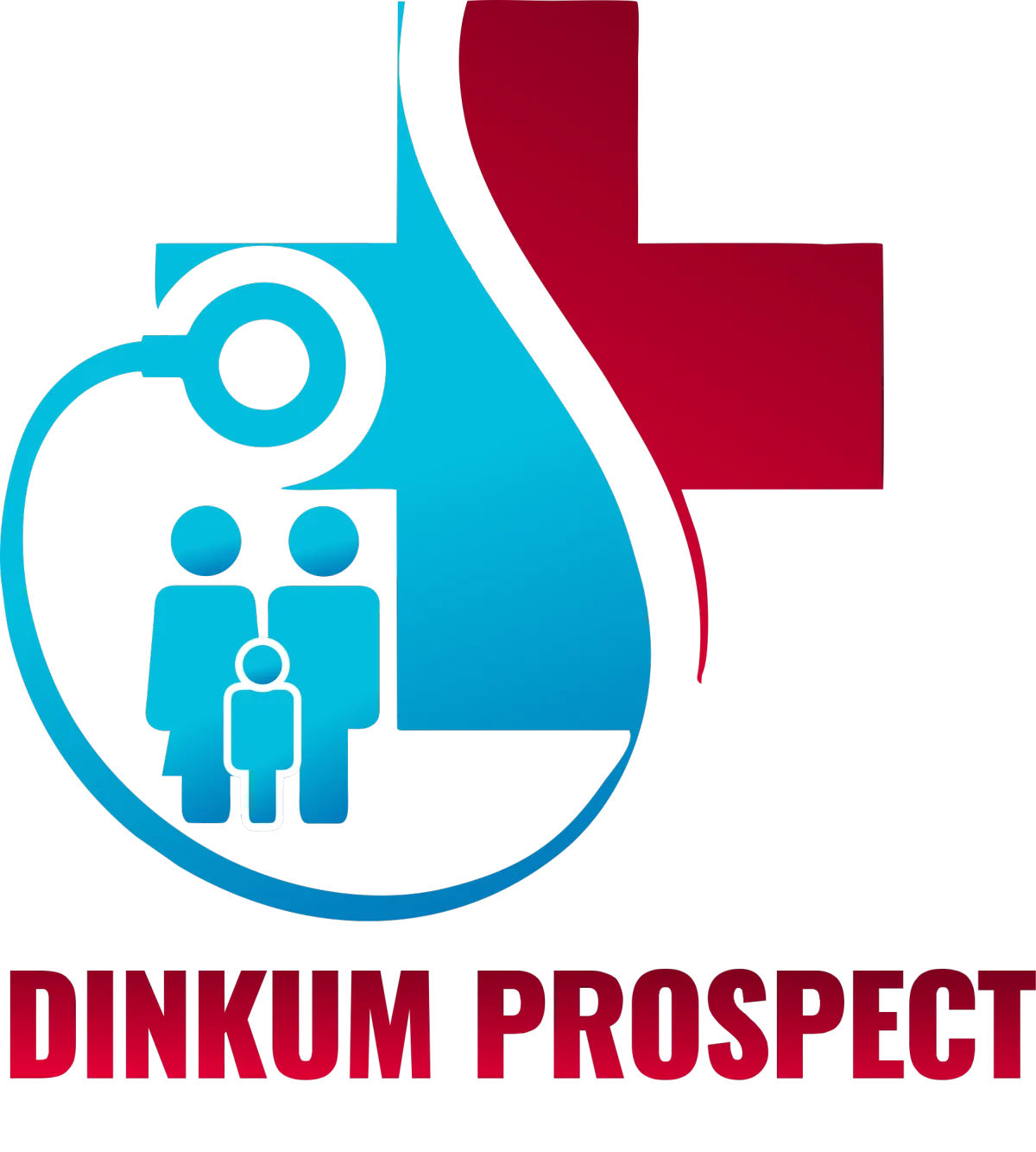 Dinkum Prospect Health logo featuring a stethoscope, family figures, and a medical cross, symbolizing health services and community care.