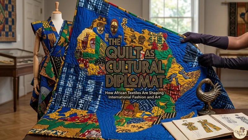 African textiles quilt featuring Ankara, Mudcloth, and Shweshwe prints, bridging cultures and showcasing global fashion, art, and heritage through quilting