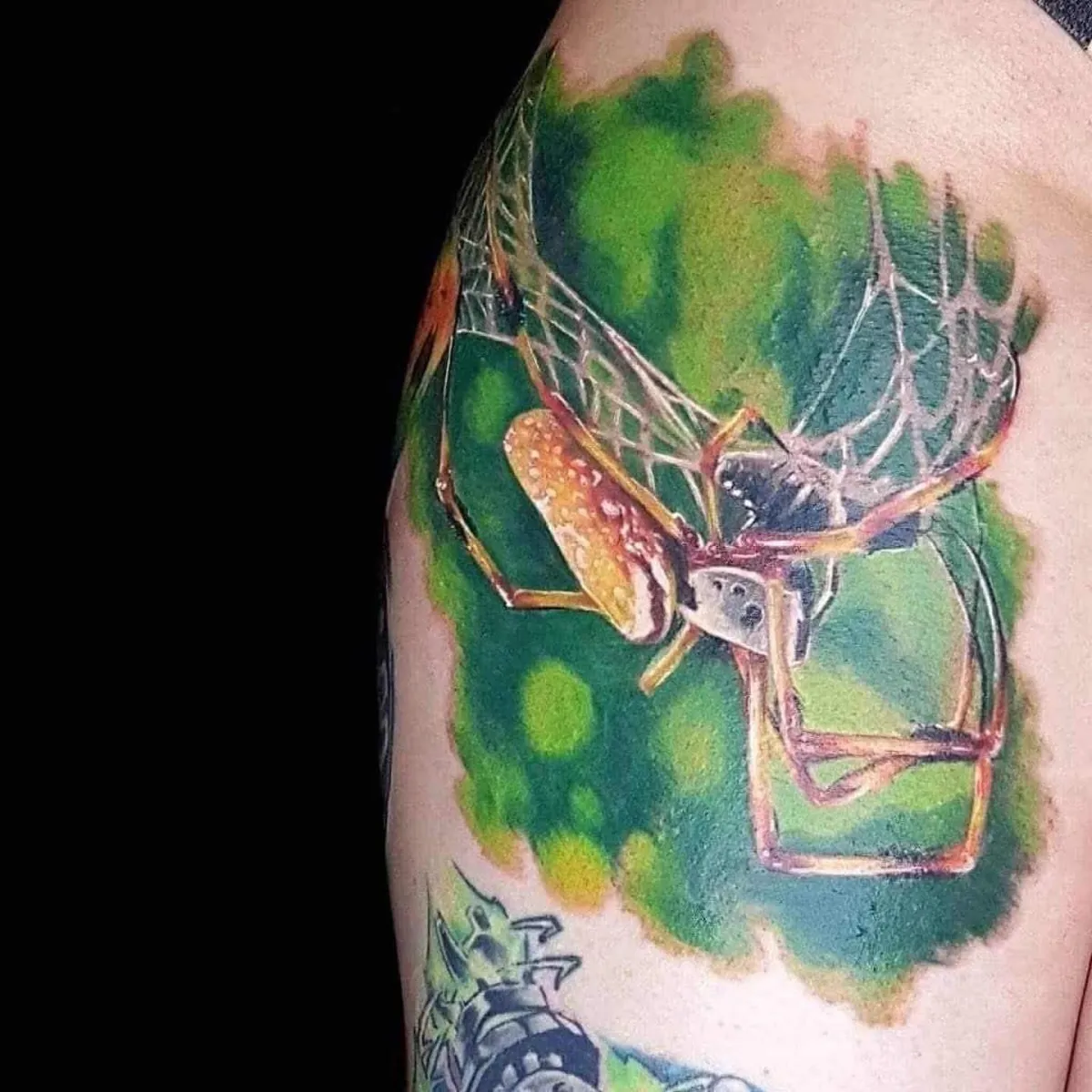 person with tattoo on right arm