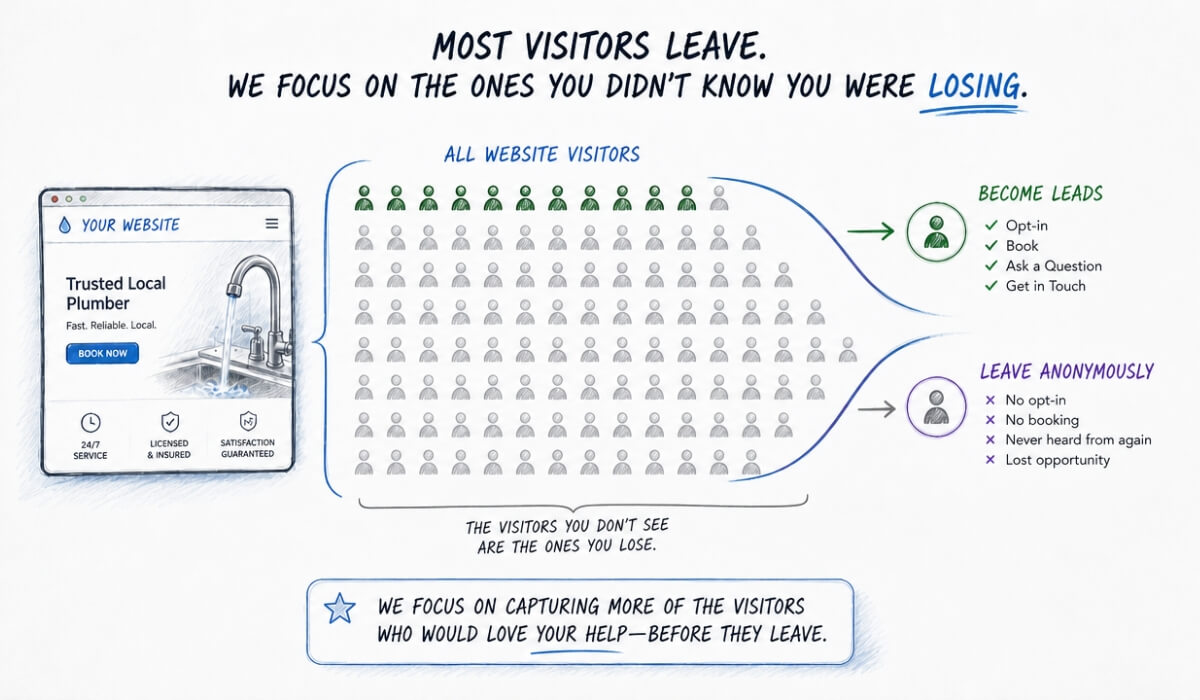 Website visitors becoming leads or leaving without contacting the business