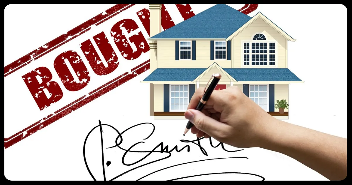 white house with a hand drawing a signature stampd over with bought