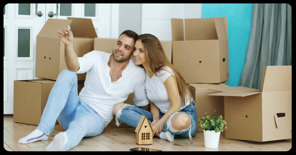 Home buyers sitting on floor with moving boxes showing fast yes-or-no decisions during showings.