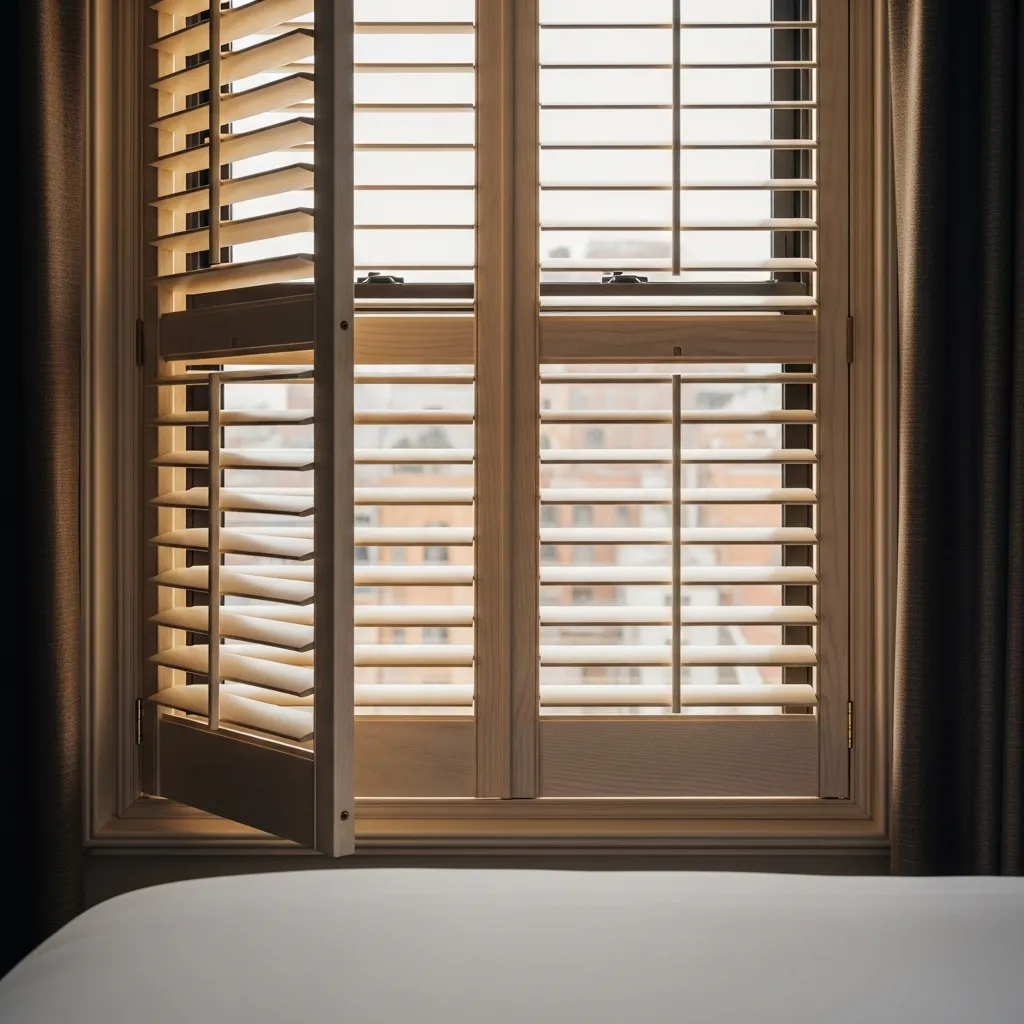 Hotel bedroom shutters