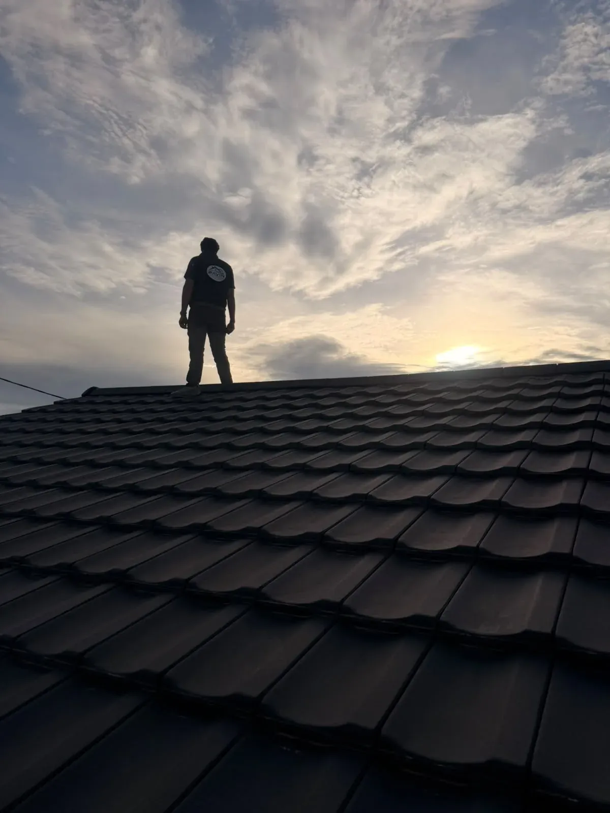 Couvreur Beaurepaire sur une toiture en tuiles au coucher du soleil, Pavin Couvreur