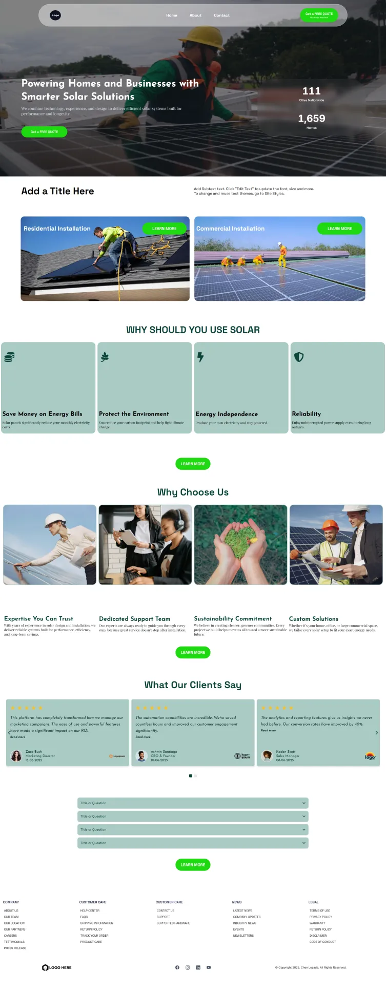 Sample Solar Panel Company funnel built by Christian Lozada in Go High Level