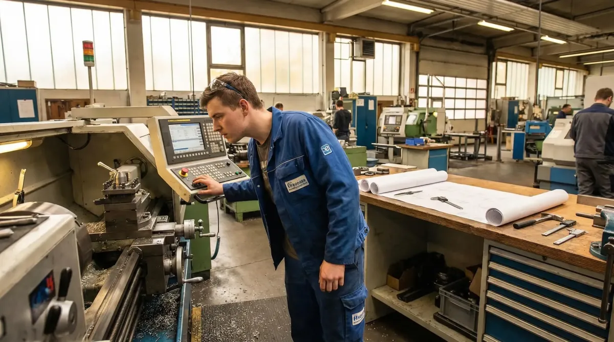 Felix in der Schlosserei bei Mubea