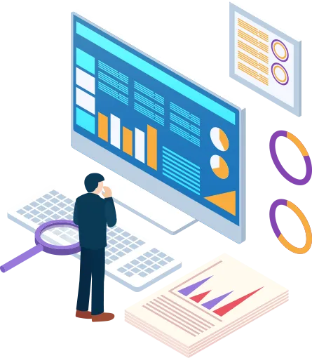 Illustration of a man looking at charts