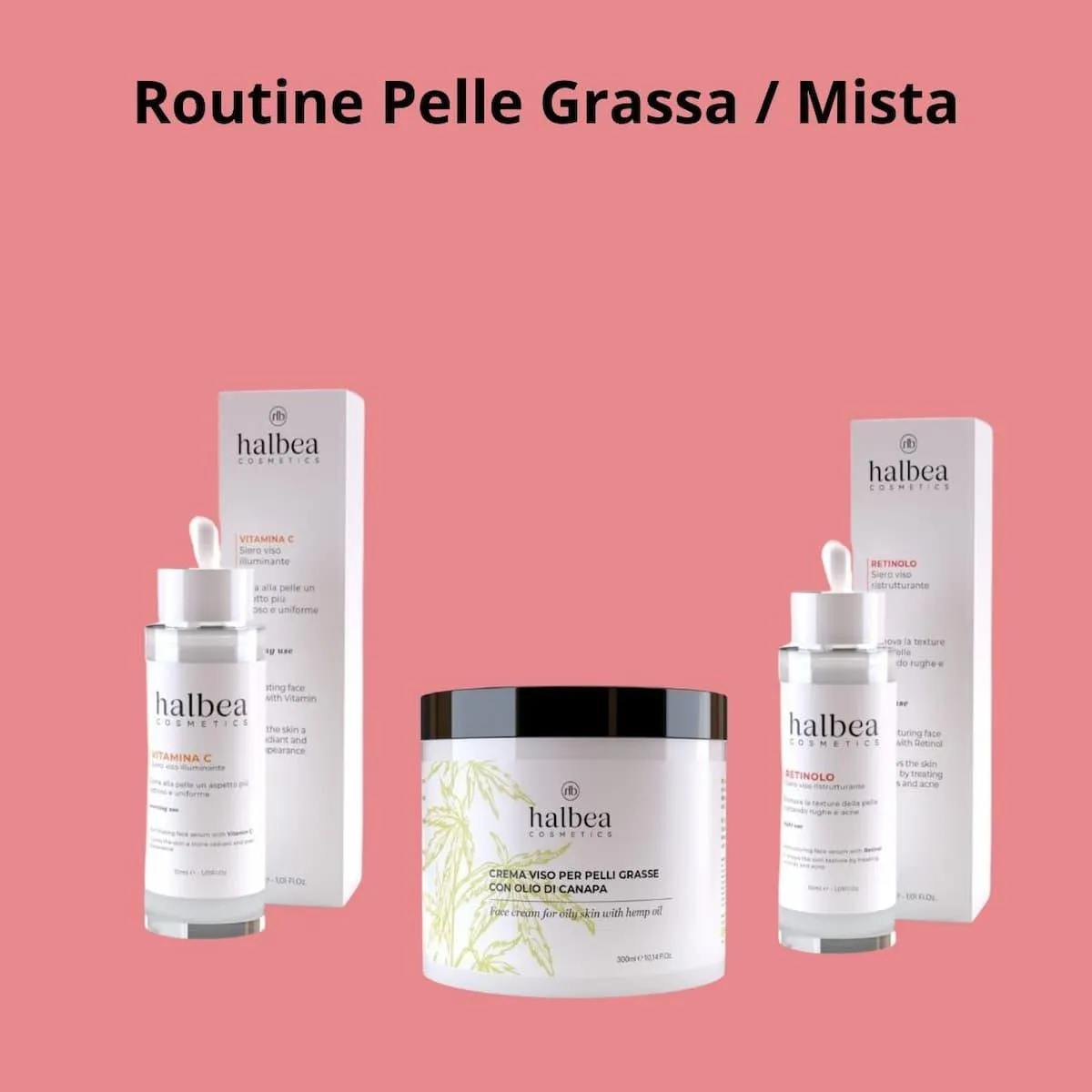 Routine Dermasté per pelle grassa e mista con siero alla vitamina C, retinolo e crema viso all’olio di canapa