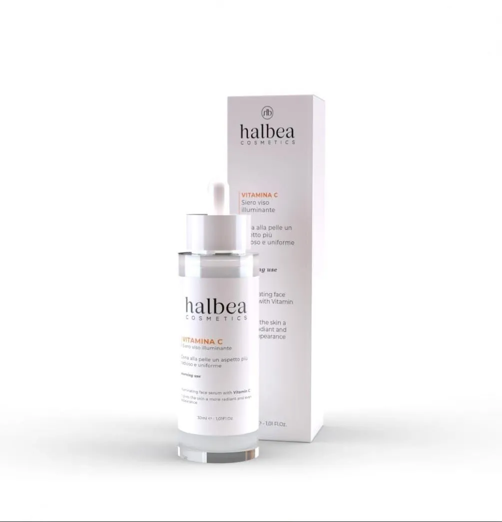 Siero viso illuminante alla vitamina C Halbea, ideale per pelle mista e spenta