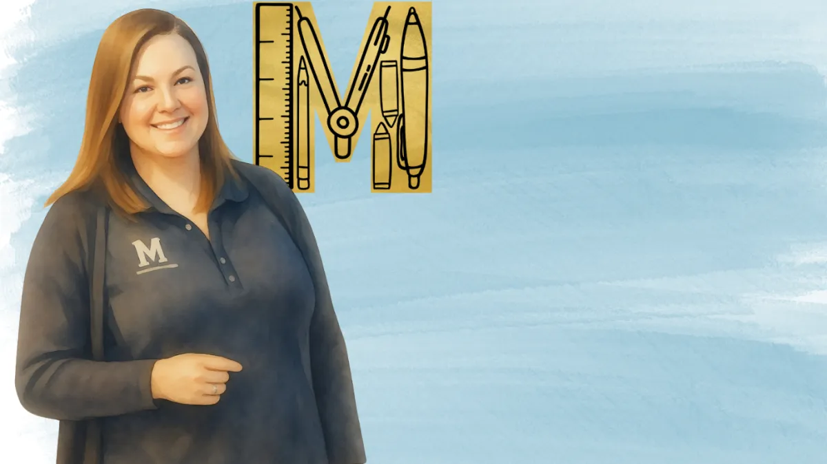 Dr. Mary Cochron standing beside the Metimur Educational Measurement logo against a blue watercolor background.
