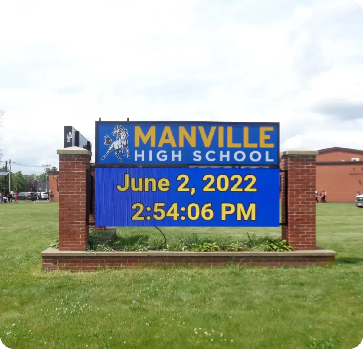 High school entrance displaying announcements.