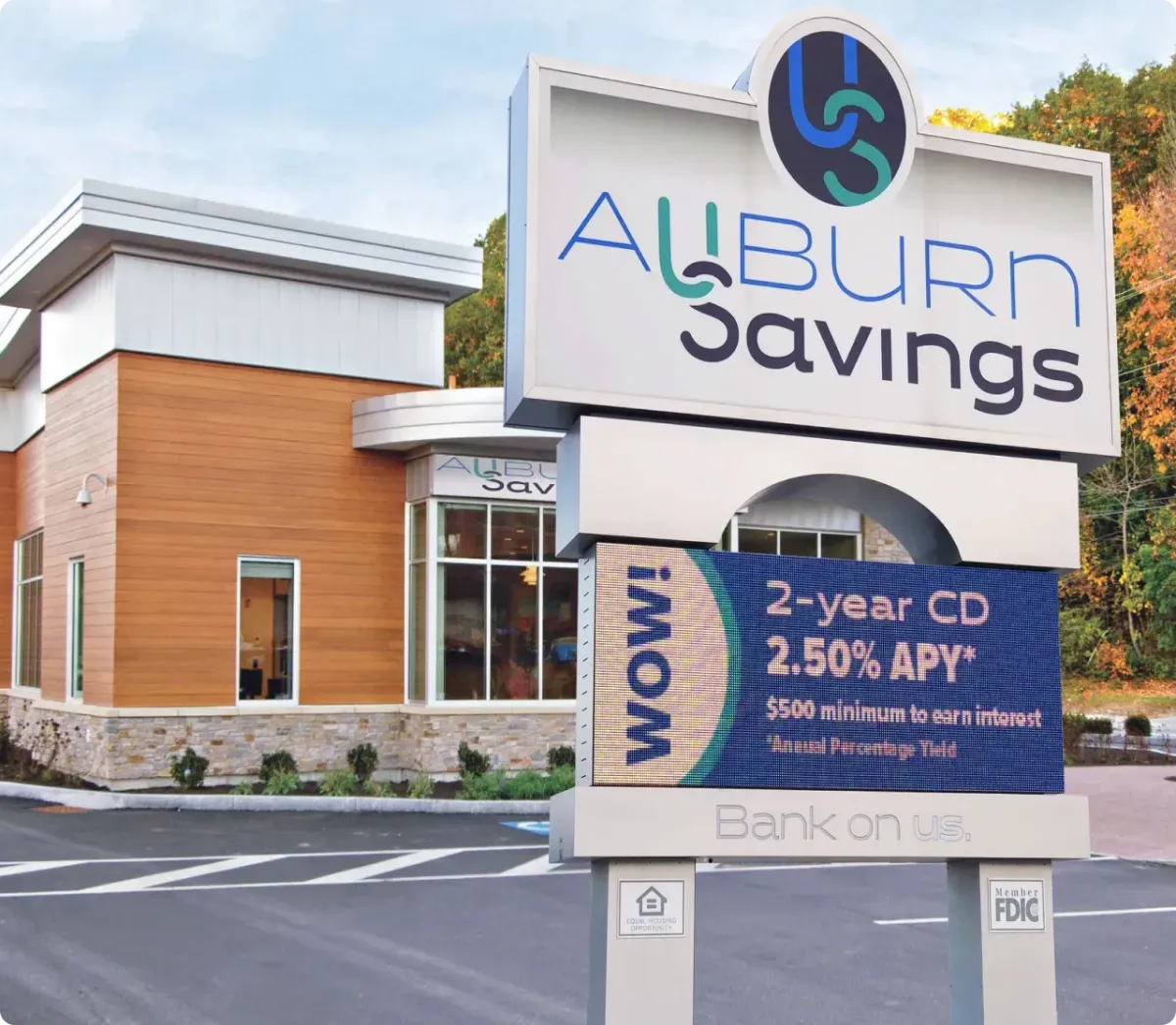 Bank branch displaying rates and promotion