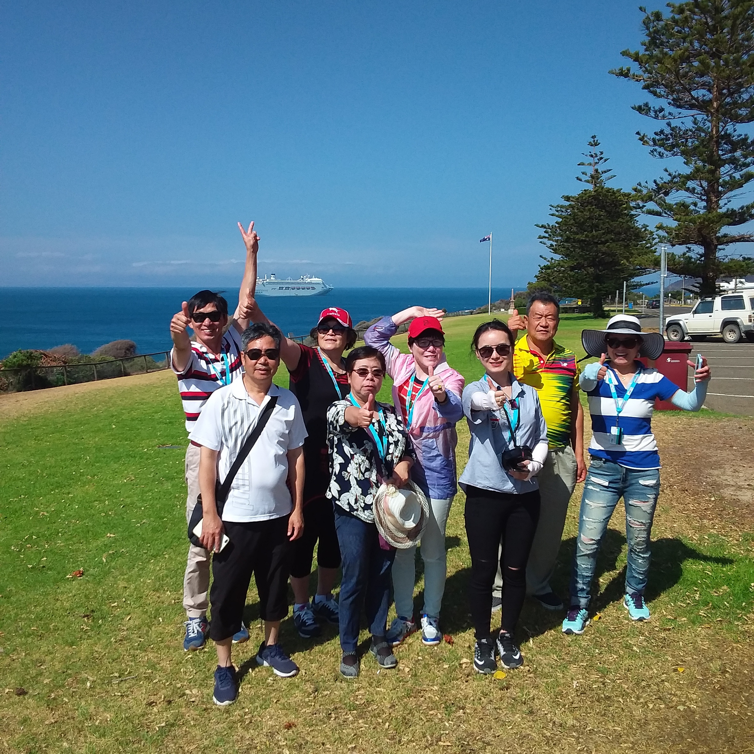 Group of friends boarding a minibus on Kangaroo Island for a wine tour