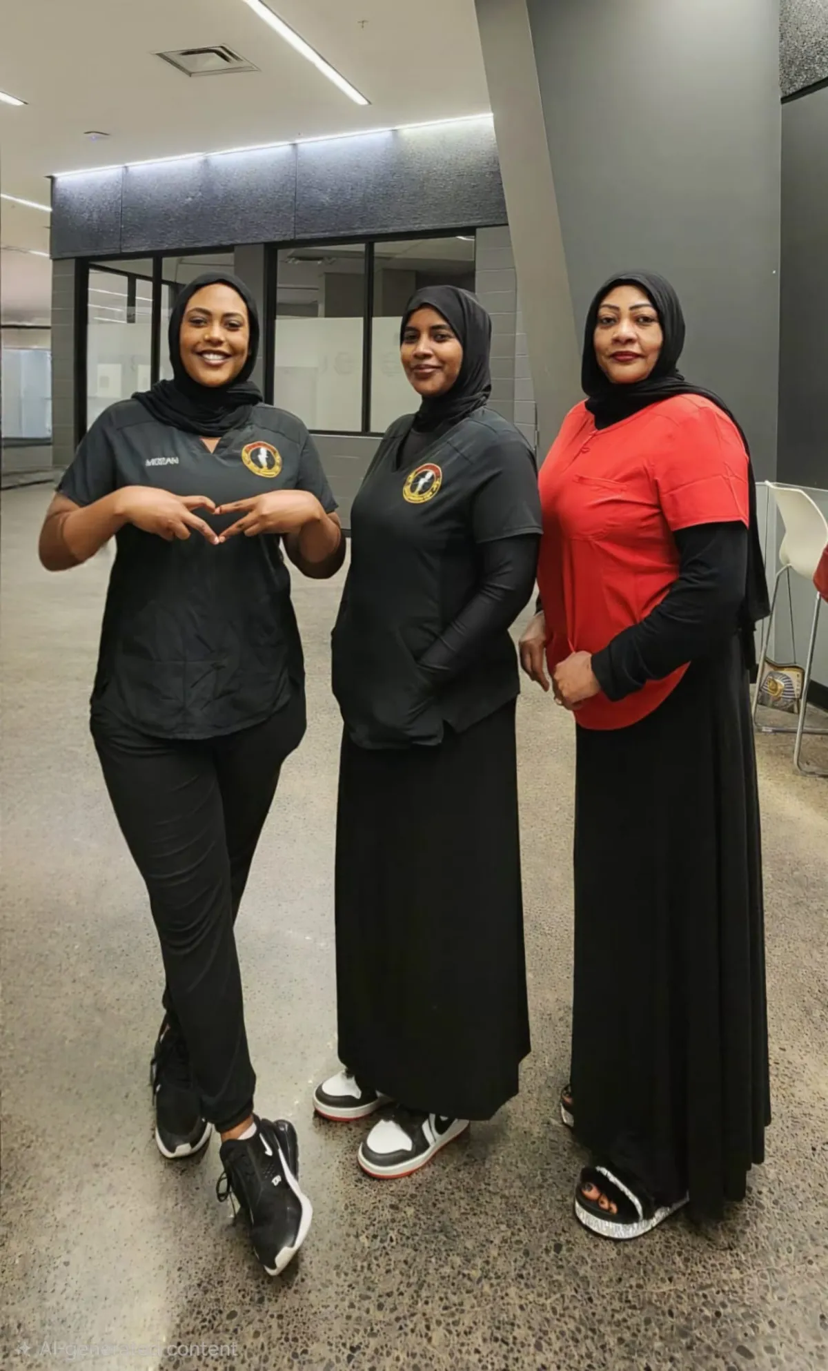 Professional and friendly female staff members of Body Smoking Spa wearing uniform hijabs and spa attire.