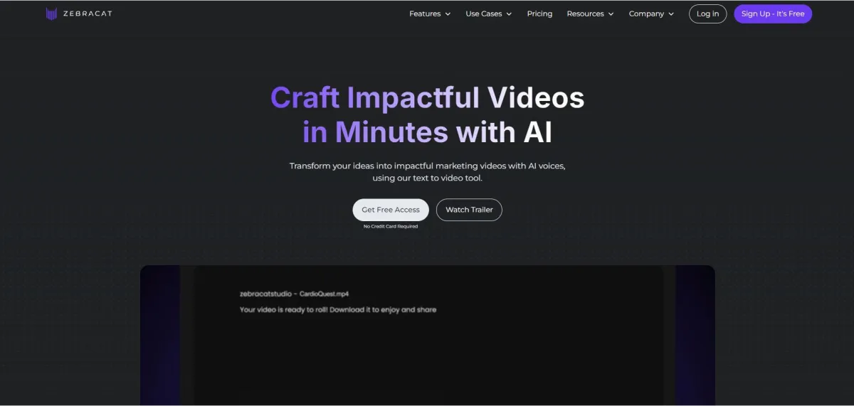 Zebracat transforms ideas into impactful marketing videos using AI voices and text-to-video tools, fast video creation.