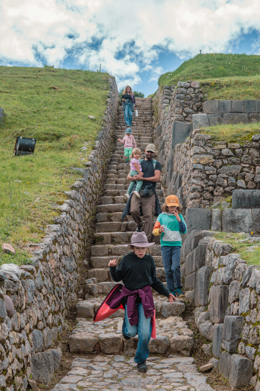 Worldschooling students hiking above Urubamba in the Sacred Valley