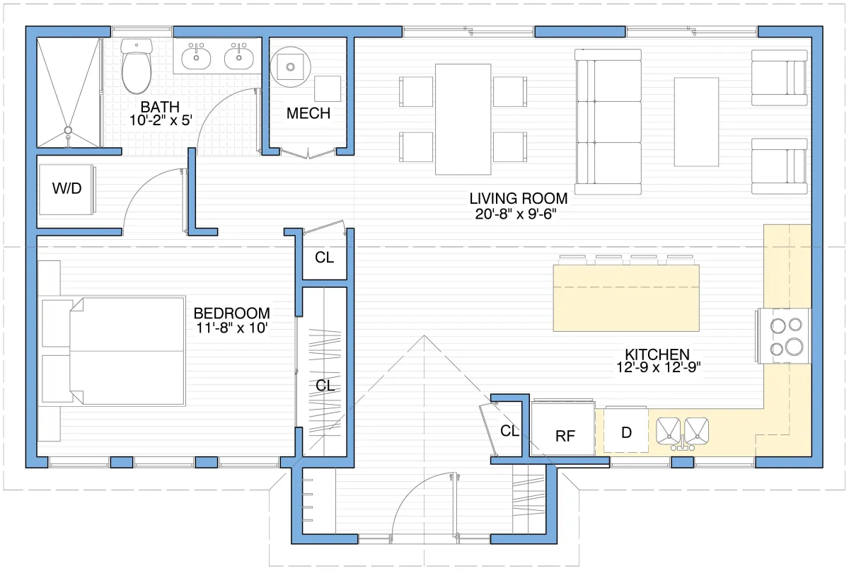 760 sqft 1-Bedroom Tiny Home Floor Plan