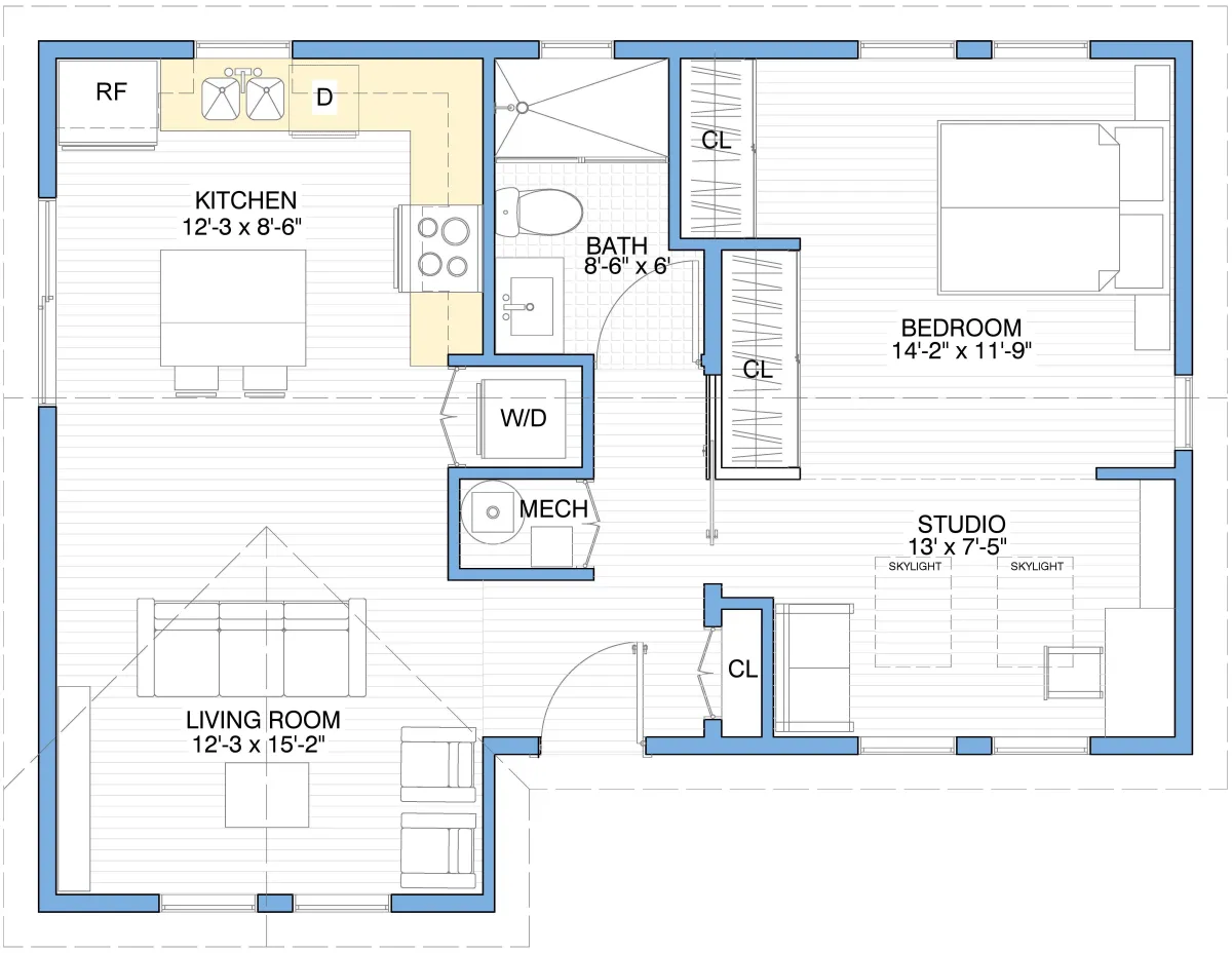 737 sqft 1-Bedroom Tiny Home Floor Plan