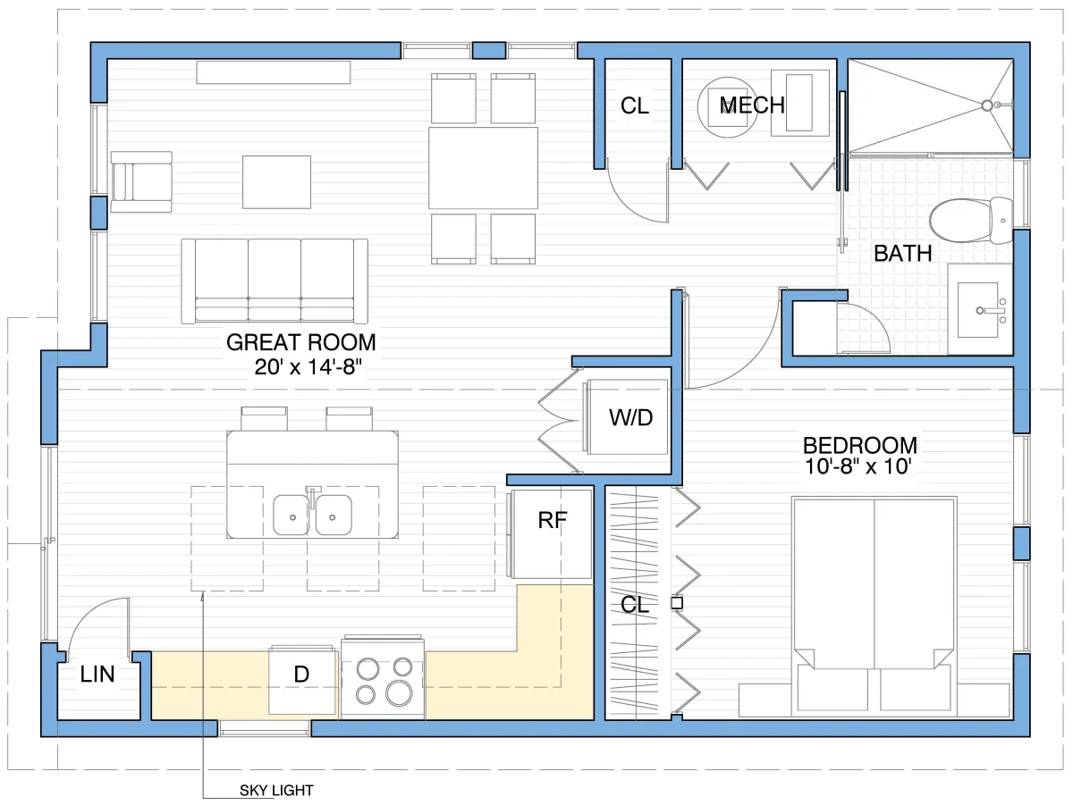 613 sqft 1-Bedroom Tiny Home Floor Plan