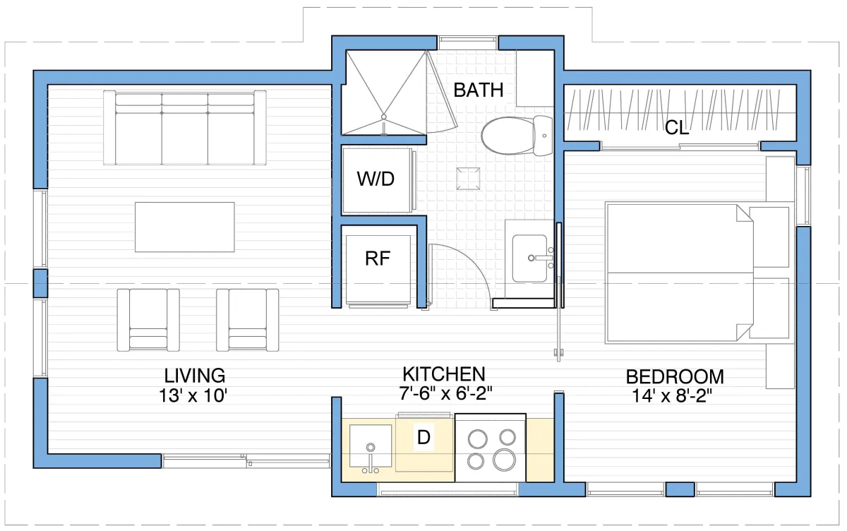 410 sqft 1-Bedroom Tiny Home Floor Plan