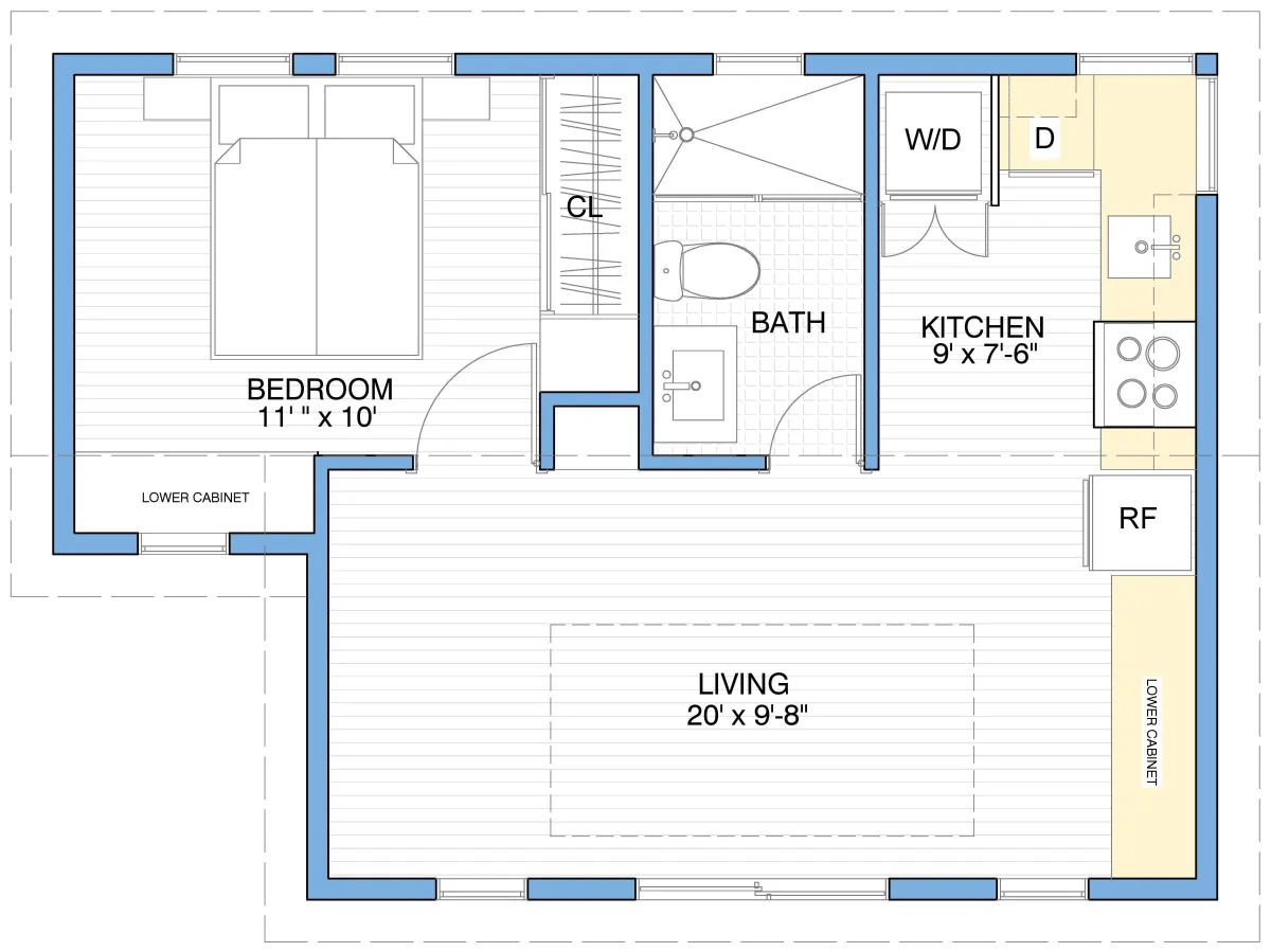 500 sqft Studio Tiny Home Floor Plan