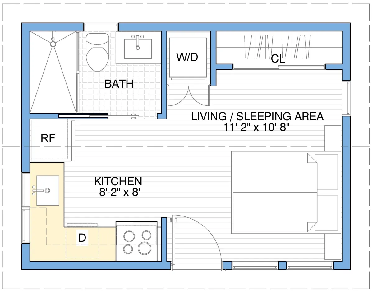 300 sqft Studio Tiny Home Floor Plan