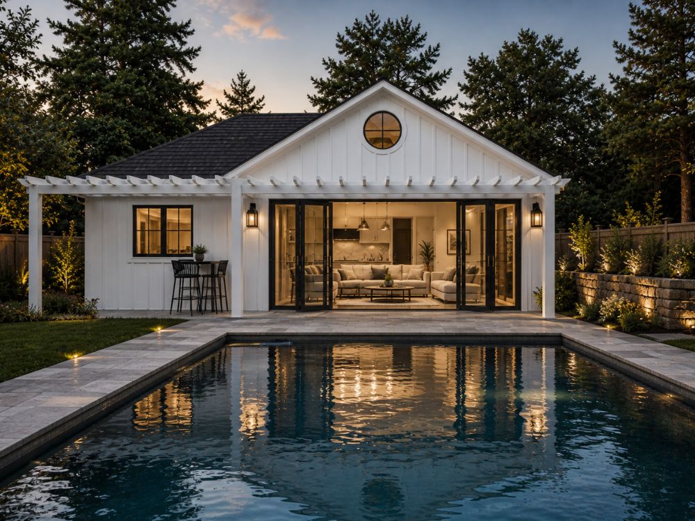 Custom luxury ADU in Connecticut designed as a pool house and private guest retreat