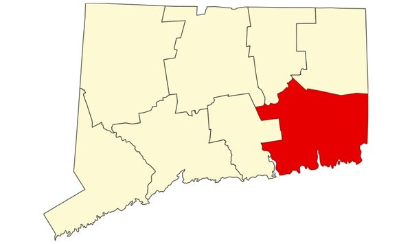 Map of Connecticut highlighting New London County for ADU zoning and feasibility research