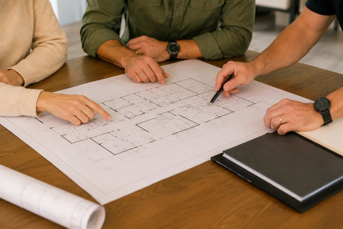 Connecticut ADU contractor reviewing custom floor plans for an accessory dwelling unit