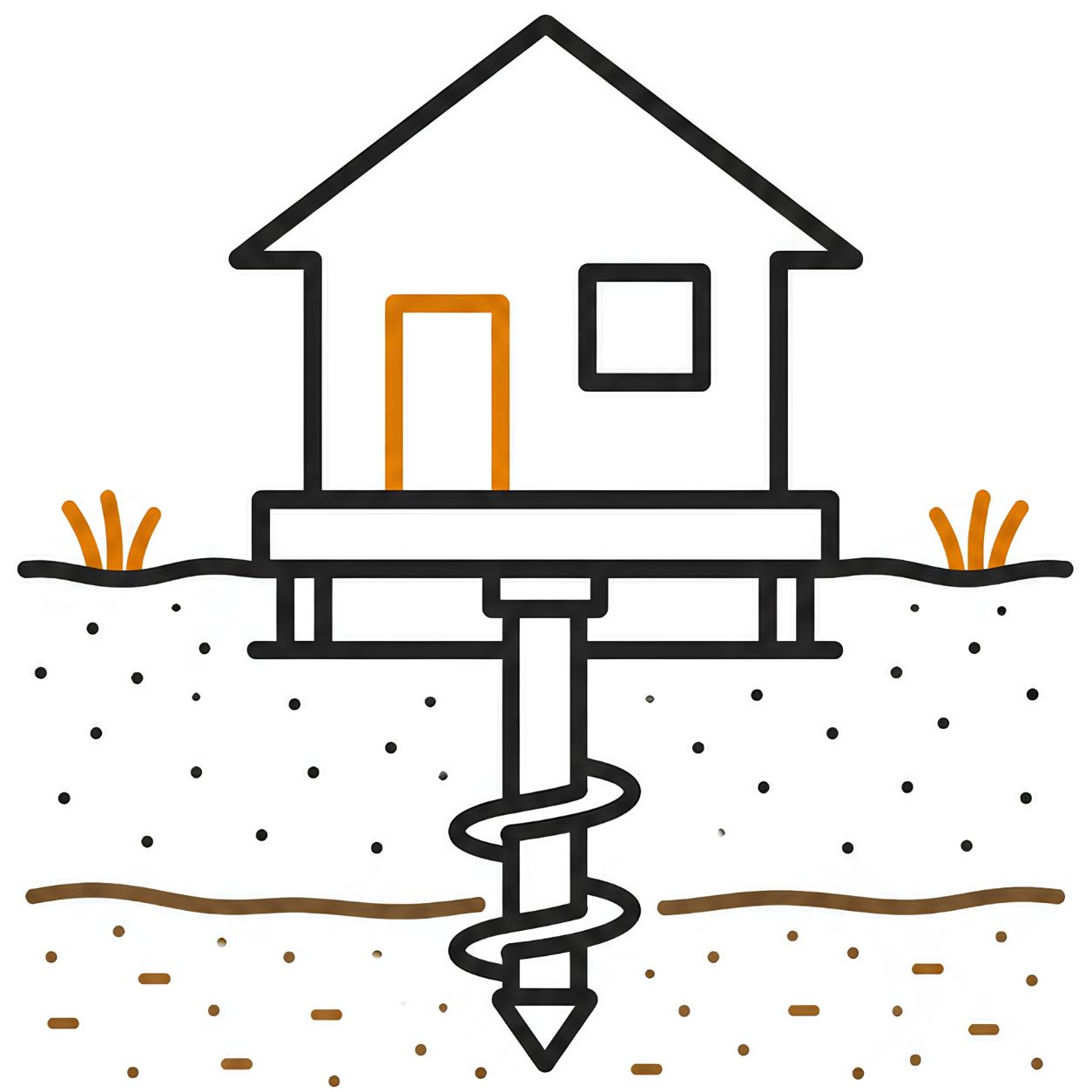 ADU home supported by a helical pier foundation in soil