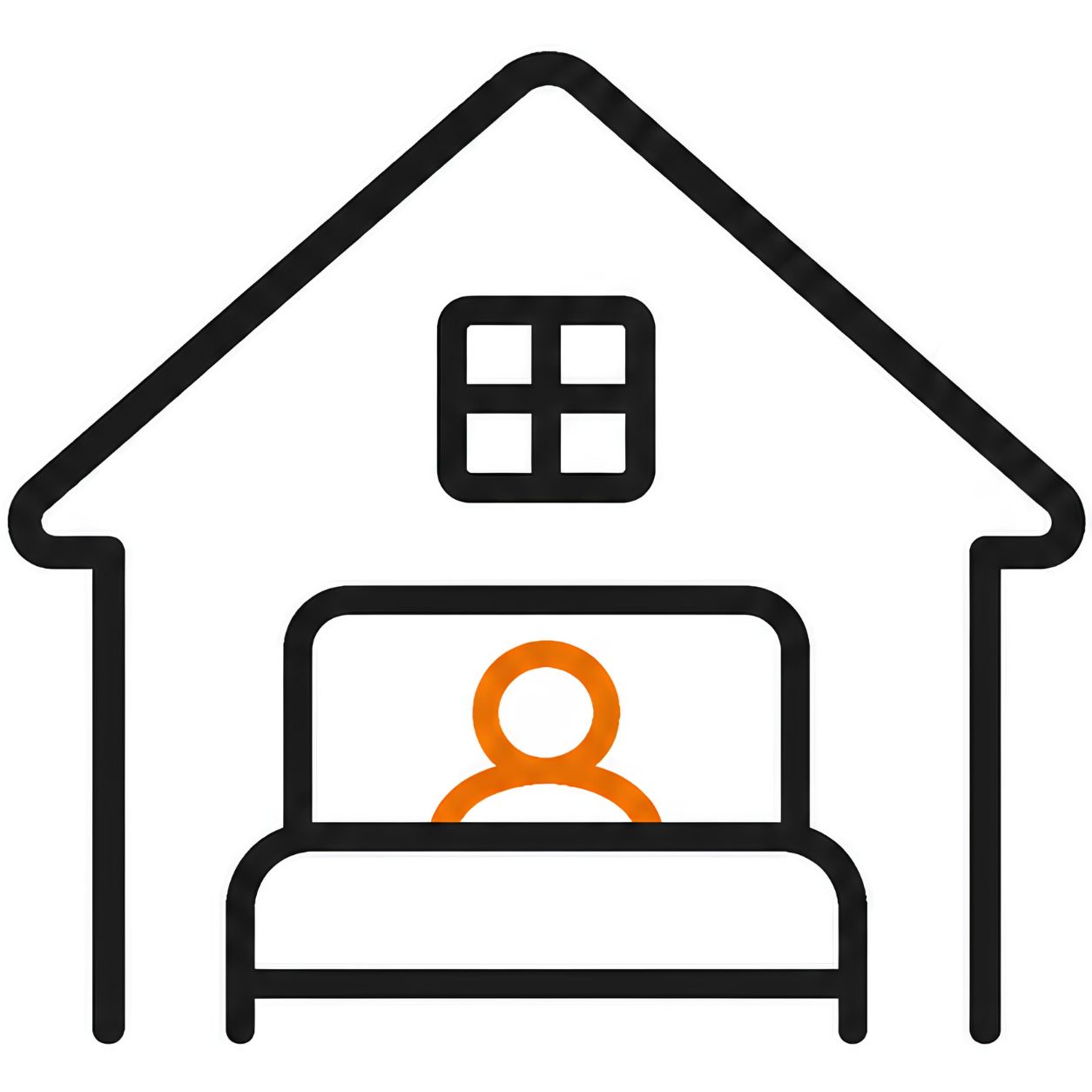Guest ADU icon with a house, bed, and guest figure