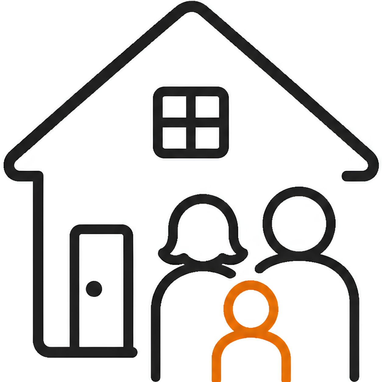 Family ADU icon with a house and three people
