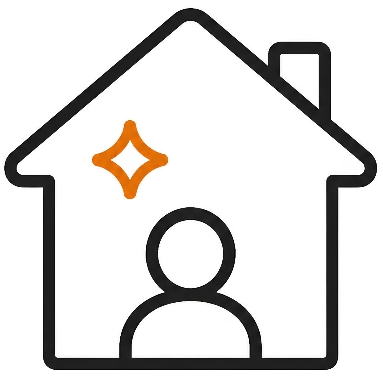 Personal use ADU icon with a house, person, and sparkle
