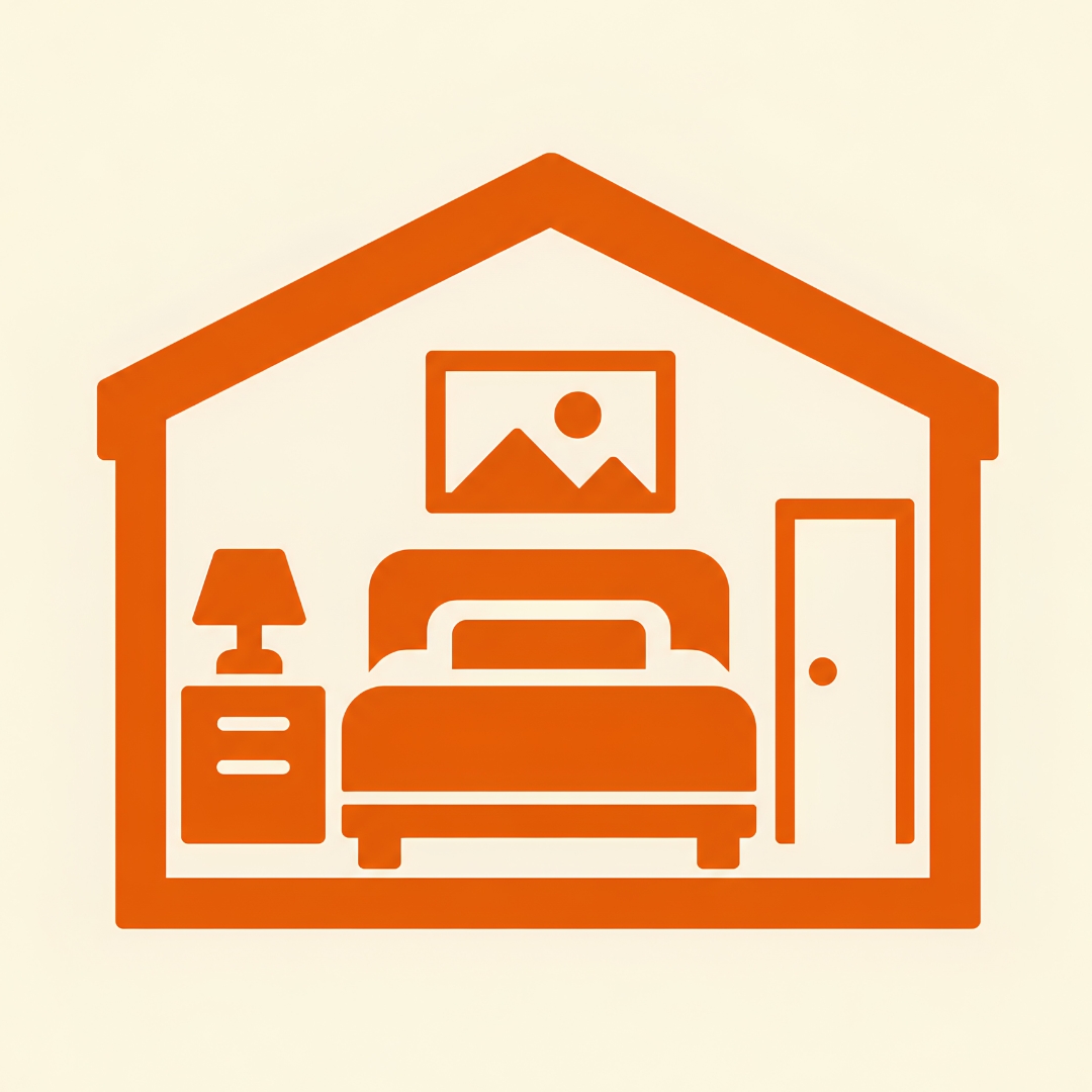 Orange garage icon showing a car inside a residential structure, representing a garage conversion ADU.