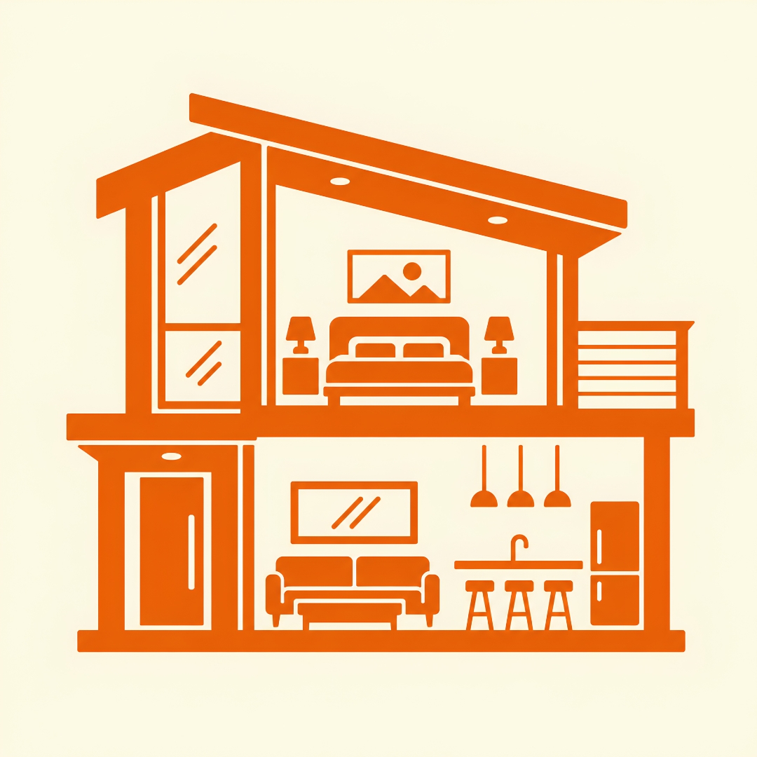 Orange two-story home conversion icon representing an ADU created within or added to an existing residential property.