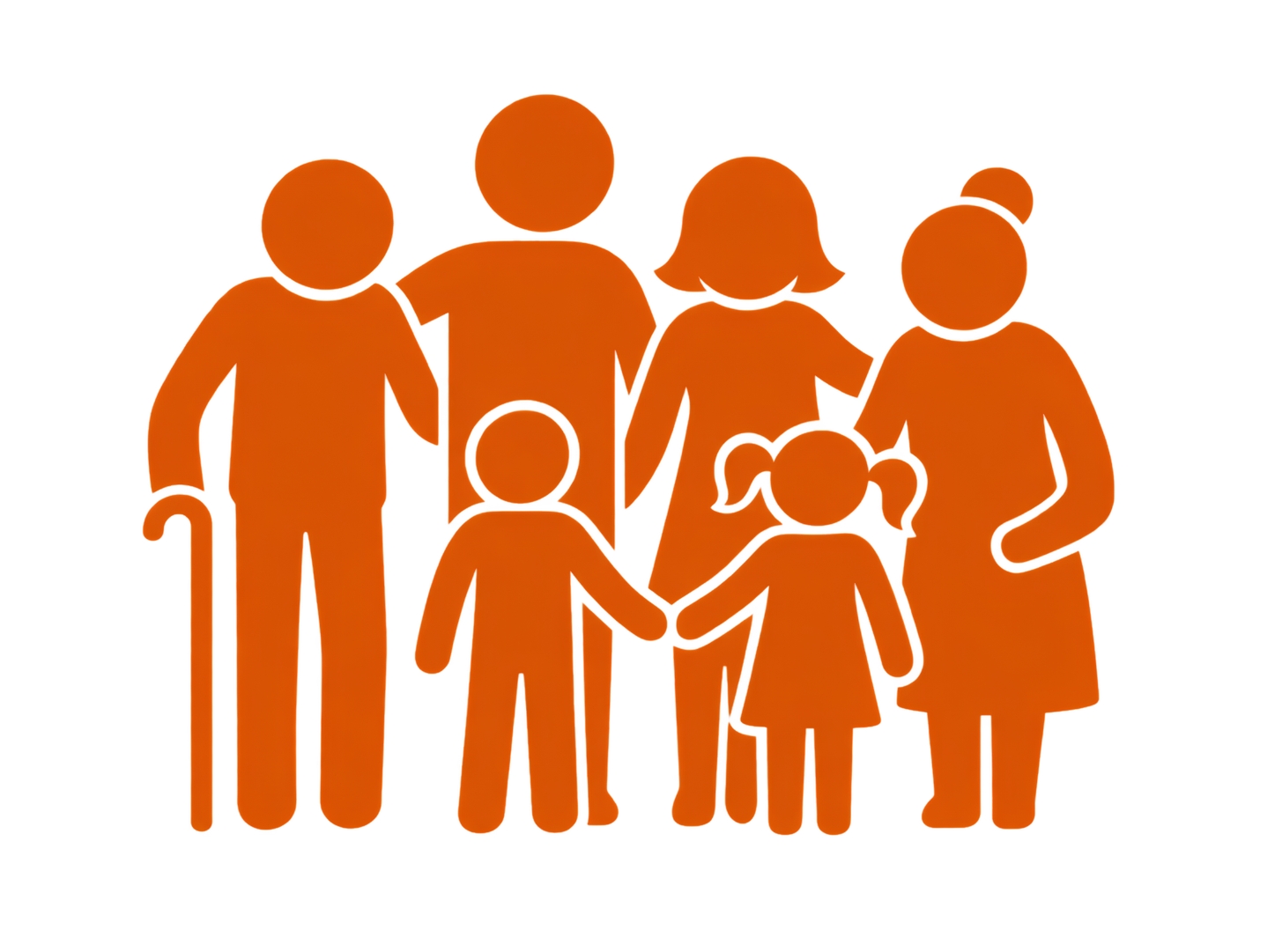 Orange multigenerational family icon representing flexible family living and shared use of an ADU.