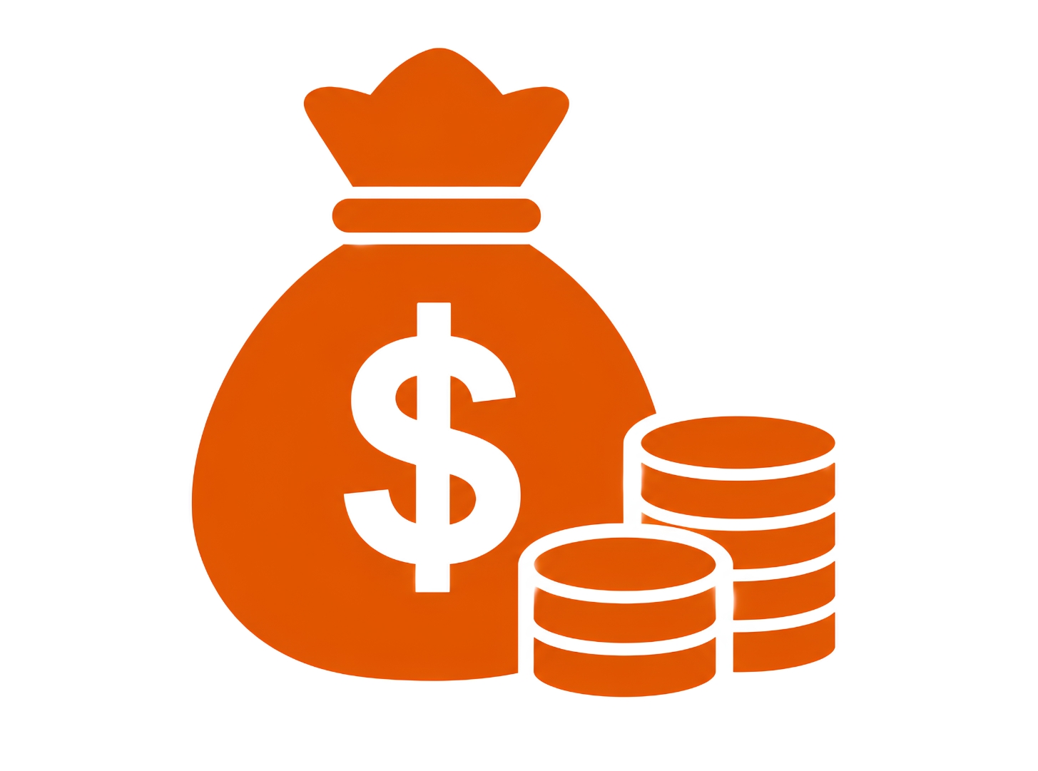 Orange money bag and coin icon representing ADU financing, project costs, and investment planning.