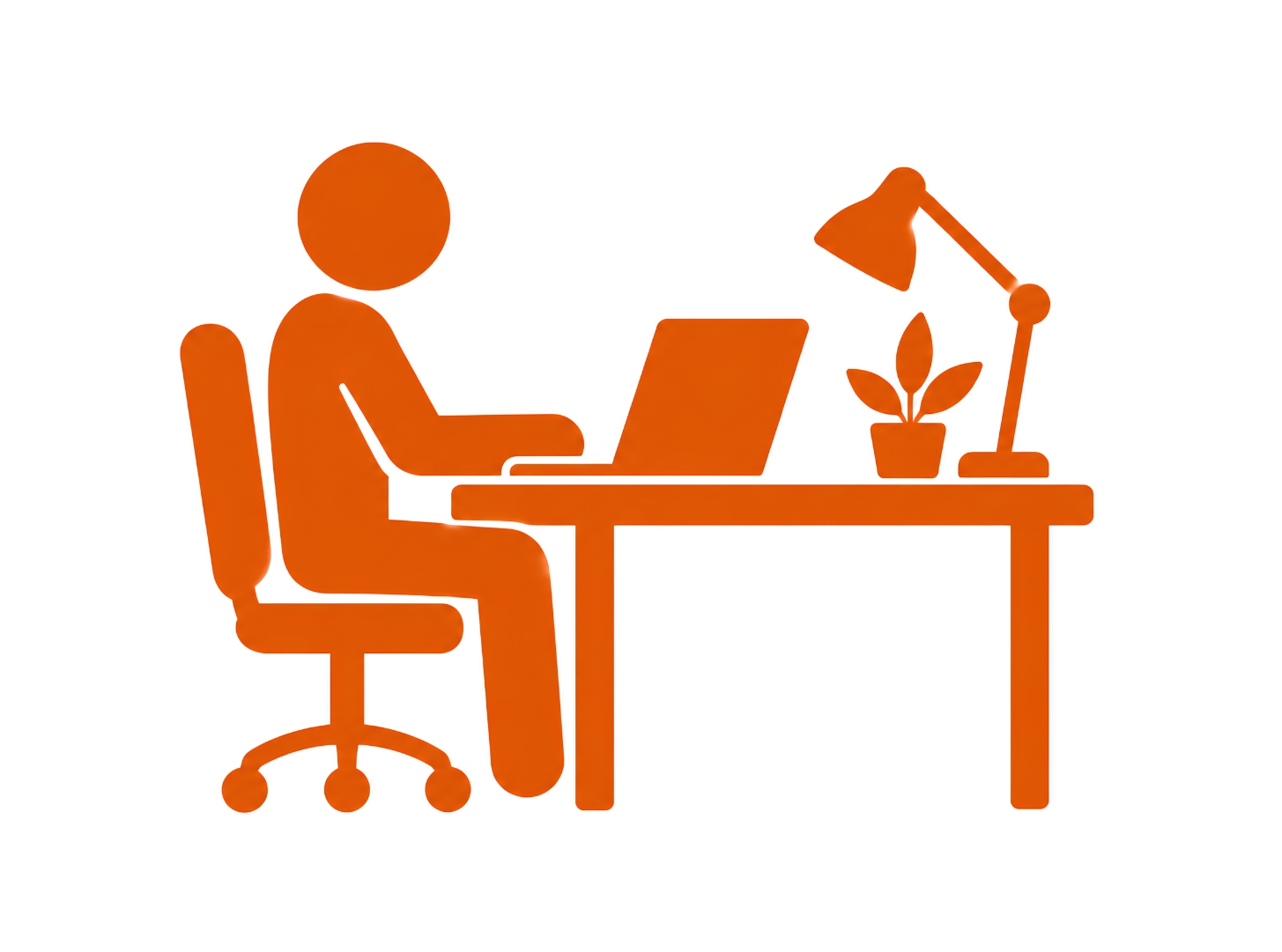 Orange home office icon showing a person working at a desk, representing an ADU used as a private workspace or remote office.