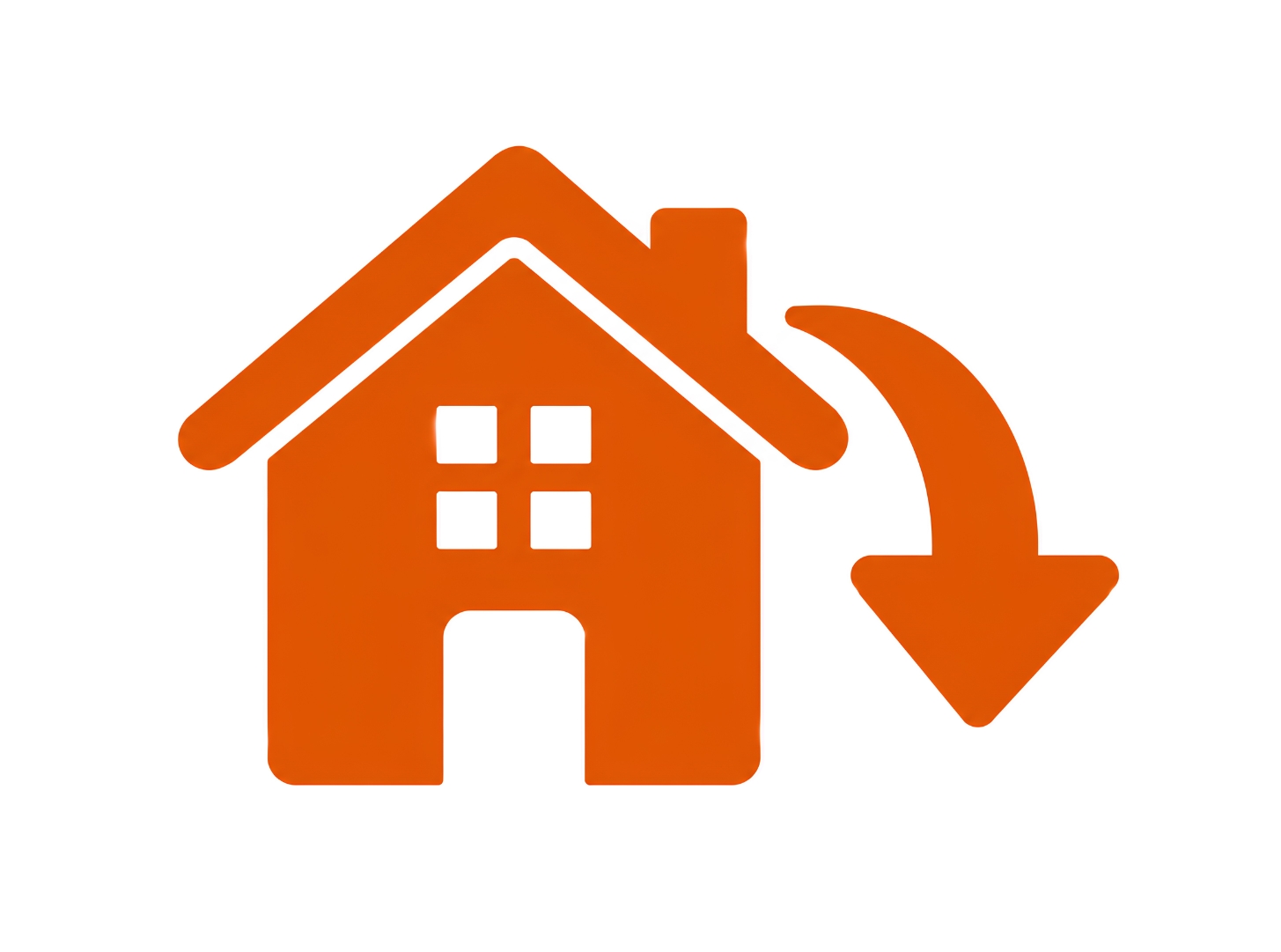 Orange downsizing icon showing a home with a downward arrow, representing homeowners choosing a smaller ADU for simplified, flexible living.