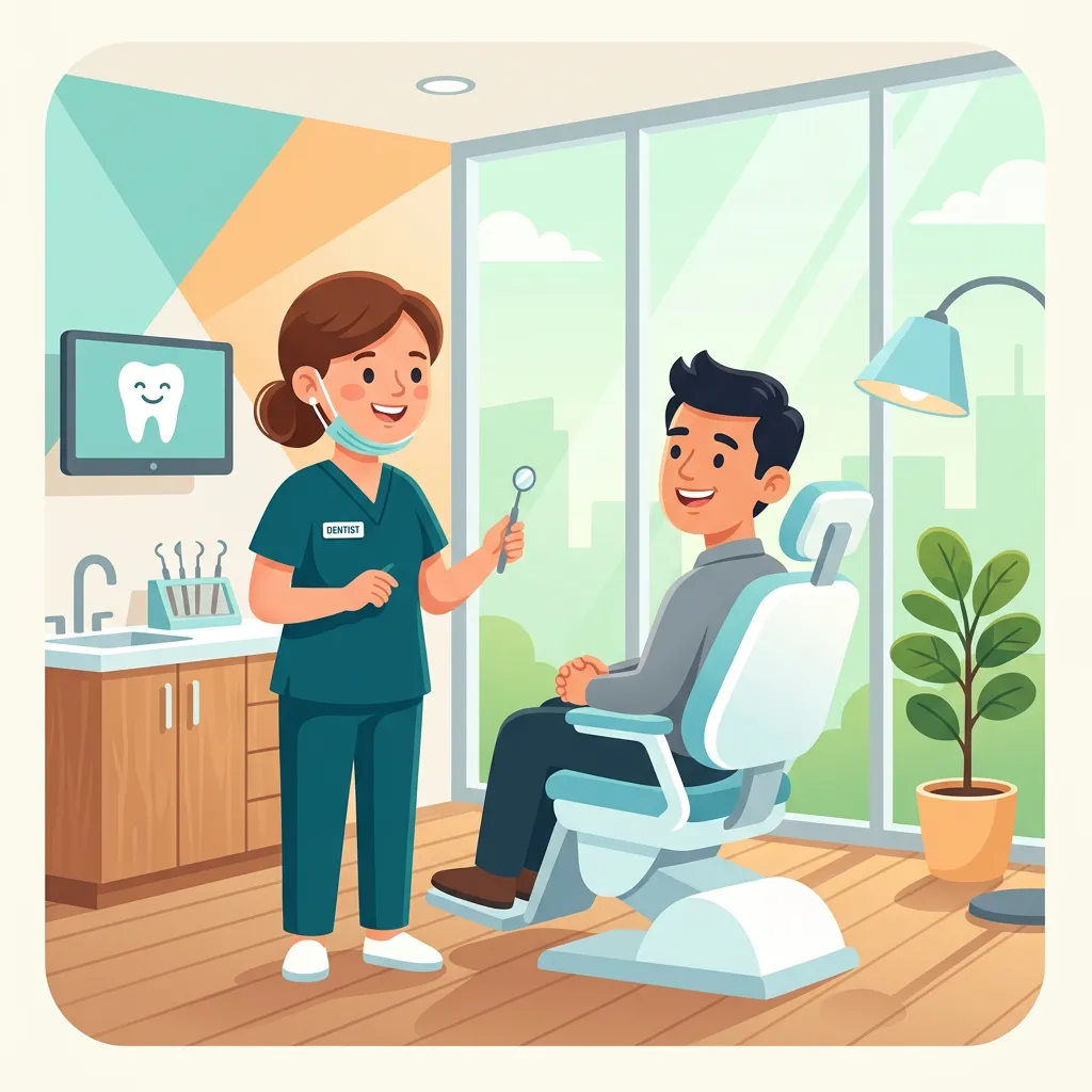 Friendly dentist and patient illustration