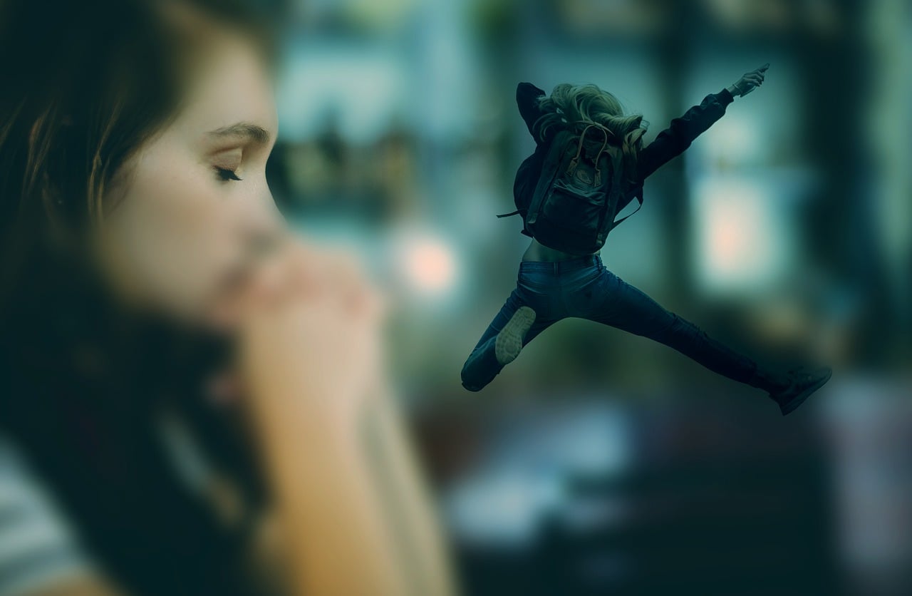 woman thinking with blurry background