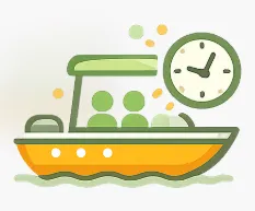 Icon of a sailboat with a heart flag and sun, symbolizing personalized sailing experiences and comfort on Cocoa Beach Catamaran tours.