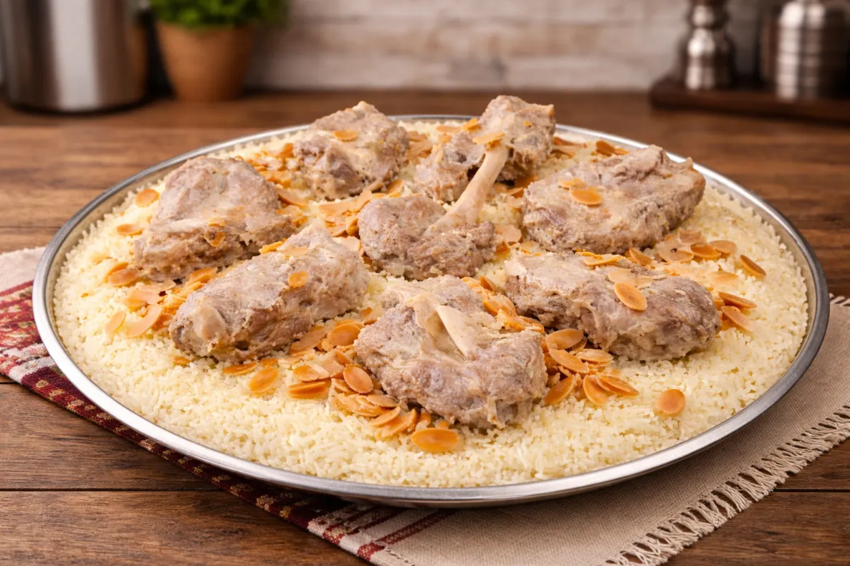 طبق زرب لحم تقليدي مع أرز ومكسرات