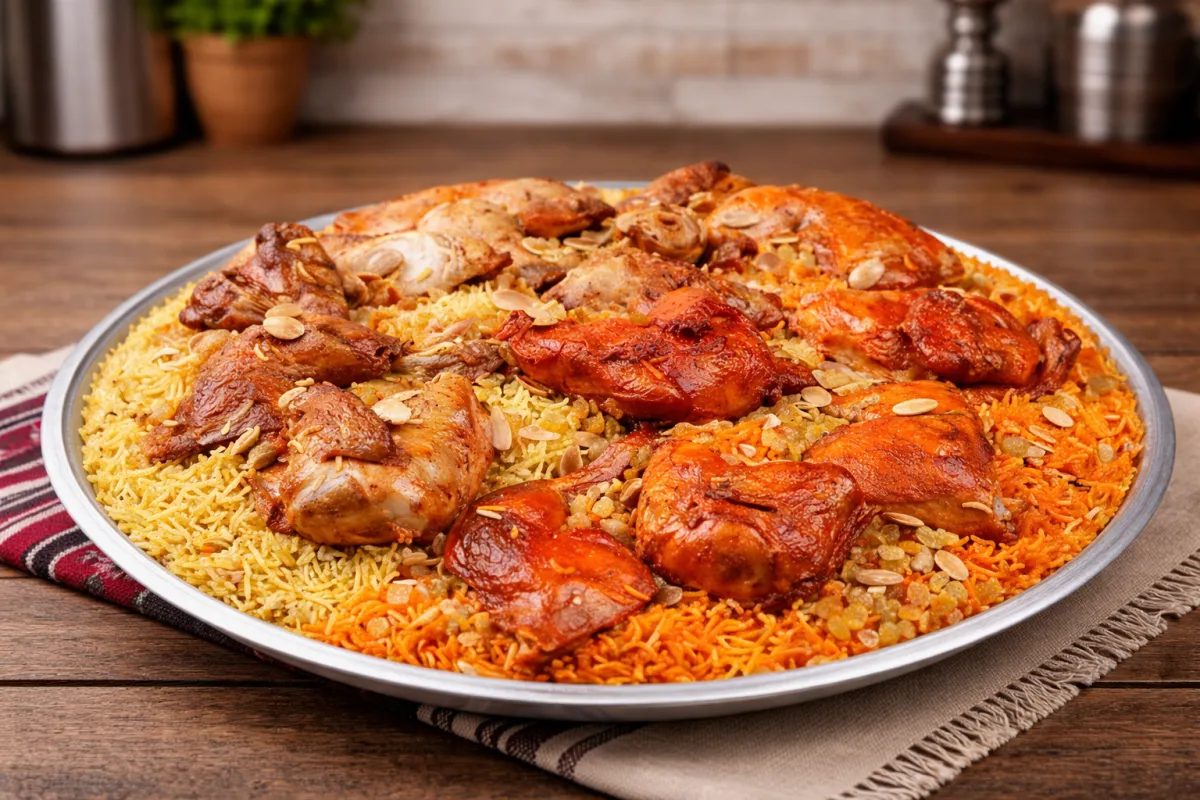 طبق زرب لحم تقليدي مع أرز ومكسرات